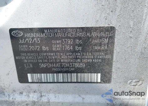 2013 Hyundai Elantra Gls z USA, uszkodzony, nr VIN 5NPDH4AE7DH378689